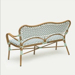banquette de terrasse parisienne st germain imitation rotin tressage polyrotin bleu et blanc