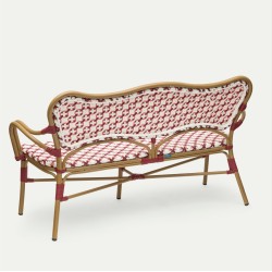 banquette de terrasse parisienne st germain imitation rotin tressage polyrotin rouge et blanc