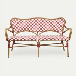 banquette de terrasse parisienne st germain imitation rotin tressage polyrotin rouge et blanc