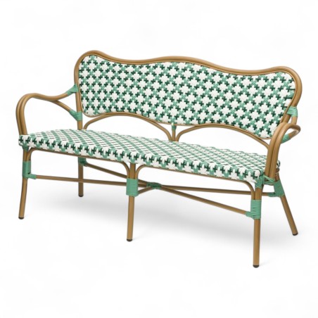 banquette de terrasse parisienne brasserie ST GERMAIN bleu vert blanc terrasse extérieur banquette de terrasse parisienne brasserie ST GERMAIN bleu vert blanc terrasse extérieur