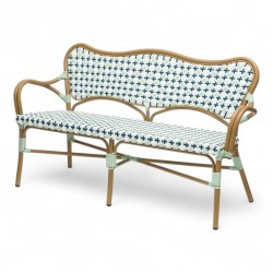 banquette de terrasse parisienne st germain imitation rotin tressage polyrotin bleu et blanc