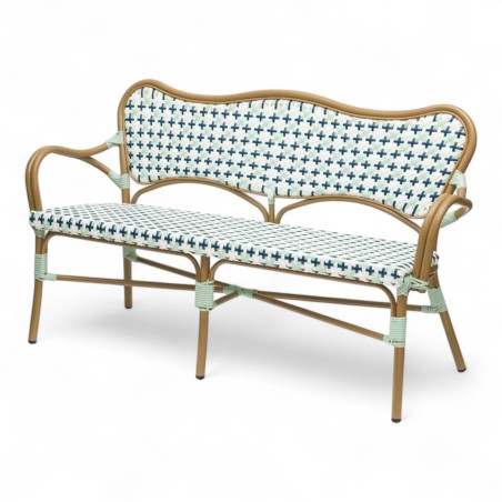 banquette de terrasse parisienne st germain imitation rotin tressage polyrotin bleu et blanc banquette de terrasse parisienne st germain imitation rotin tressage polyrotin bleu et blanc