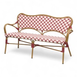 banquette de terrasse parisienne st germain imitation rotin tressage polyrotin rouge et blanc