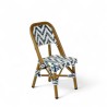 chaise de terrasse parisienne ALMA structure aluminium couleur rotin tressage chevrons bleu et blanc