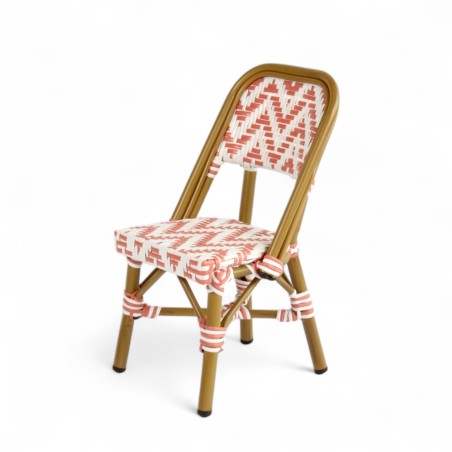 chaise de terrasse bistrot parisien en aluminium et tressage polyrotin ALMA rose et blanche chaise de terrasse bistrot parisien en aluminium et tressage polyrotin ALMA rose et blanche