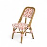 chaise de terrasse bistrot parisien en aluminium et tressage polyrotin ALMA rose et blanche