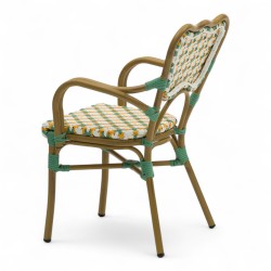 fauteuil de terrasse ST Germain tressé pour CHR aluminium couleur rotin vert et jaune