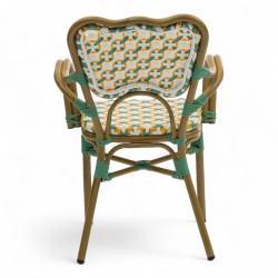 fauteuil de terrasse ST Germain tressé pour CHR aluminium couleur rotin vert et jaune
