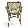 fauteuil de terrasse ST Germain tressé pour CHR aluminium couleur rotin vert et jaune