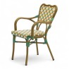 fauteuil de terrasse ST Germain tressé pour CHR aluminium couleur rotin vert et jaune