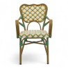 fauteuil de terrasse ST Germain tressé pour CHR aluminium couleur rotin vert et jaune
