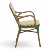 fauteuil de terrasse ST Germain tressé pour CHR aluminium couleur rotin vert et jaune
