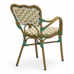 fauteuil de terrasse ST Germain tressé pour CHR aluminium couleur rotin vert et jaune