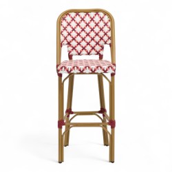 Grande chaise de bar parisienne rotin tressage rouge et blanc design paris