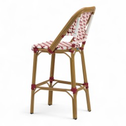 Grande chaise de bar parisienne rotin tressage rouge et blanc design paris