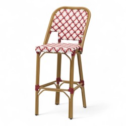 Grande chaise de bar parisienne rotin tressage rouge et blanc design paris