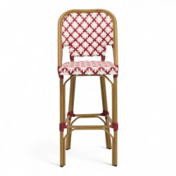 Grande chaise de bar parisienne rotin tressage rouge et blanc design paris