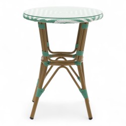 table de jardin tressage vert clair et blanc style bistrot parisien D60 cm