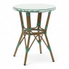 table de jardin tressage vert clair et blanc style bistrot parisien D60 cm