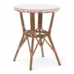 table de jardin tressage rose et blanc style bistrot parisien D60 cm