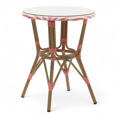 table de jardin tressage rose et blanc style bistrot parisien D60 cm table de jardin tressage rose et blanc style bistrot parisien D60 cm