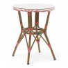 table de jardin tressage rose et blanc style bistrot parisien D60 cm