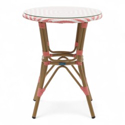 table de jardin tressage rose et blanc style bistrot parisien D60 cm