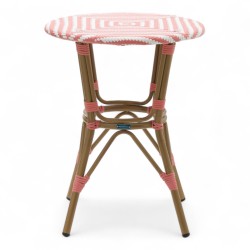 table de jardin tressage rose et blanc style bistrot parisien D60 cm