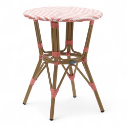 table de jardin tressage rose et blanc style bistrot parisien D60 cm