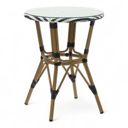 table de jardin tressage noir et blanc style bistrot parisien D60 cm