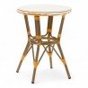 table de jardin tressage jaune et blanc style bistrot parisien D60 cm