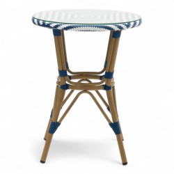 table de jardin tressage bleu et blanc style bistrot parisien D60 cm