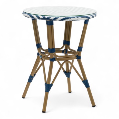table de jardin tressage bleu et blanc style bistrot parisien D60 cm table de jardin tressage bleu et blanc style bistrot parisien D60 cm