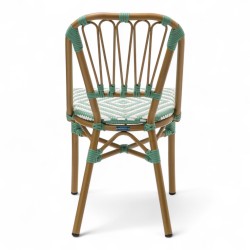 chaise de terrasse tressée vert et blanc extérieur intérieur aluminium polyrotin Bistromania chaise AIX