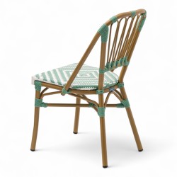 chaise de terrasse tressée vert et blanc extérieur intérieur aluminium polyrotin Bistromania chaise AIX polyéthylène