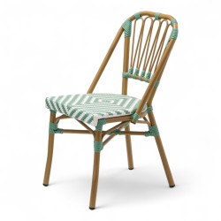 chaise de terrasse tressée vert et blanc extérieur intérieur aluminium polyrotin Bistromania chaise AIX