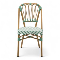 chaise de terrasse tressée vert et blanc extérieur intérieur aluminium polyrotin Bistromania chaise AIX polyéthylène