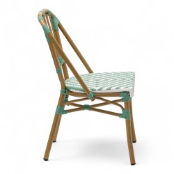 chaise de terrasse tressée vert et blanc extérieur intérieur aluminium polyrotin Bistromania chaise AIX
