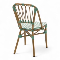 chaise de terrasse tressée vert et blanc extérieur intérieur aluminium polyrotin Bistromania chaise AIX