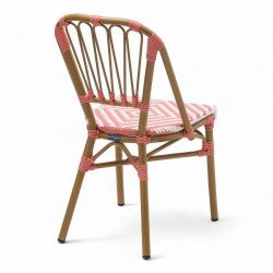 chaise de terrasse tressée rose et blanc extérieur intérieur aluminium polyrotin Bistromania chaise AIX polyéthylène