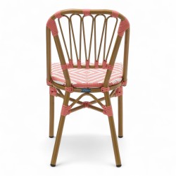 chaise de terrasse tressée rose et blanc extérieur intérieur aluminium polyrotin Bistromania chaise AIX polyéthylène