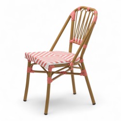 chaise de terrasse tressée rose et blanc extérieur intérieur aluminium polyrotin Bistromania chaise AIX polyéthylène