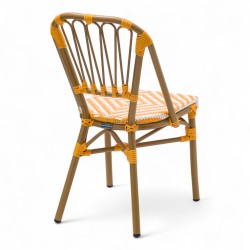 chaise de terrasse tressée jaune et blanc extérieur intérieur aluminium polyrotin Bistromania chaise AIX polyéthylène