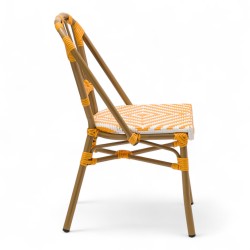chaise de terrasse tressée jaune et blanc extérieur intérieur aluminium polyrotin Bistromania chaise AIX polyéthylène