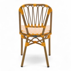 chaise de terrasse tressée jaune et blanc extérieur intérieur aluminium polyrotin Bistromania chaise AIX polyéthylène