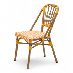 chaise de terrasse tressée jaune et blanc extérieur intérieur aluminium polyrotin Bistromania chaise AIX polyéthylène