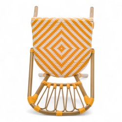chaise de terrasse tressée jaune et blanc extérieur intérieur aluminium polyrotin Bistromania chaise AIX polyéthylène
