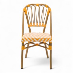 chaise de terrasse tressée jaune et blanc extérieur intérieur aluminium polyrotin Bistromania chaise AIX polyéthylène