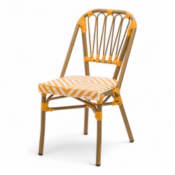 chaise de terrasse tressée jaune et blanc extérieur intérieur aluminium polyrotin Bistromania chaise AIX polyéthylène