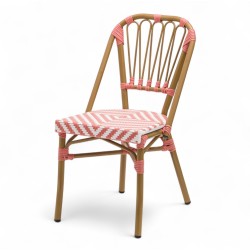 chaise de terrasse tressée rose et blanc extérieur intérieur aluminium polyrotin Bistromania chaise AIX polyéthylène